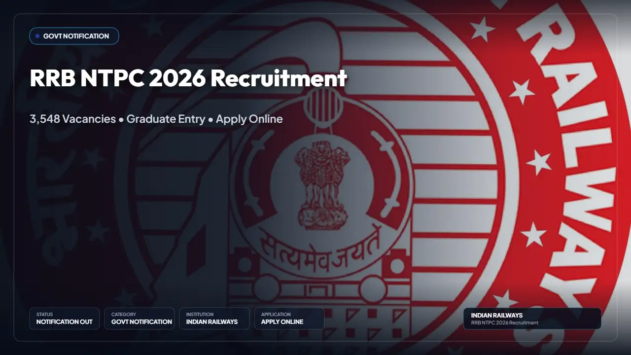 RRB NTPC Graduate Recruitment 2026: Apply Online for 3,548 Graduate NTPC Posts (CEN 06/2026)